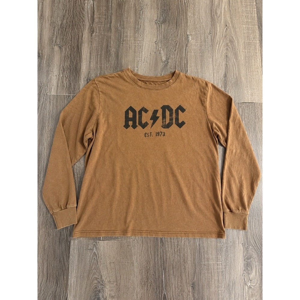 AC/DC Est. 1973 Lightweight Pullover Top Women's Large Brown Mineral Wash Rock B